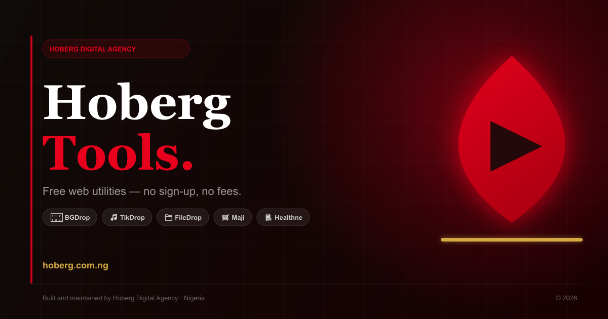 Hoberg Tools suite preview featuring TikDrop, FileDrop, IMGDrop, and BGDrop